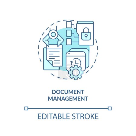 2D editable document management thin line blue icon concept, isolated vector, monochromatic illustration representing knowledge management.
