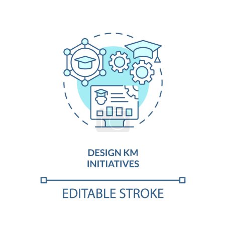 Illustration for 2D editable design KM initiatives line blue icon concept, isolated vector, monochromatic illustration representing knowledge management. - Royalty Free Image
