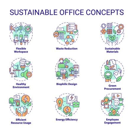 Ilustración de Conjunto de iconos editables en 2D que representan conceptos de oficina sostenibles, vector aislado, ilustración colorida de línea delgada. - Imagen libre de derechos