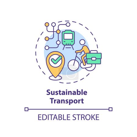 Editable sustainable transport icon concept, isolated vector, sustainable office thin line illustration.