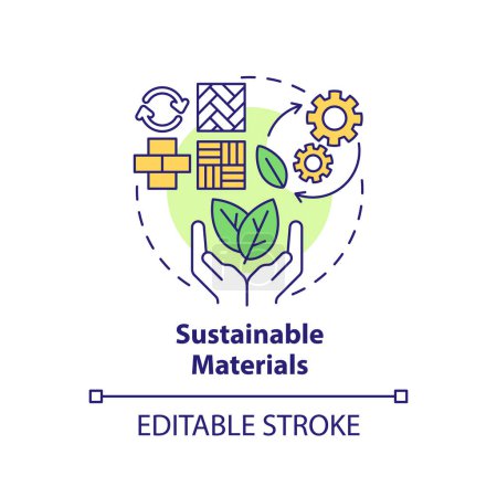 Editable sustainable materials icon concept, isolated vector, sustainable office thin line illustration.
