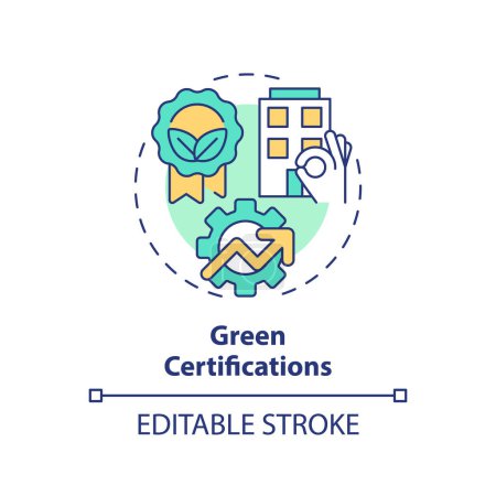 Ilustración de Concepto de icono de certificaciones verdes editables, vector aislado, ilustración de línea delgada de oficina sostenible. - Imagen libre de derechos