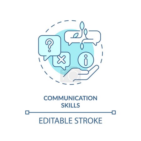 Illustration for Communication skills soft blue concept icon. Effective meeting. Product information. Sales presentation. Client service. Round shape line illustration. Abstract idea. Graphic design. Easy to use - Royalty Free Image