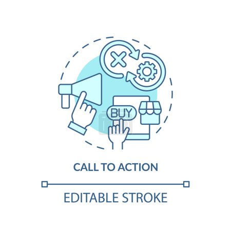 Illustration for Call to action soft blue concept icon. Potential customer. Buying decision. Business proposal. Closing deal. Selling process. Round shape line illustration. Abstract idea. Graphic design. Easy to use - Royalty Free Image