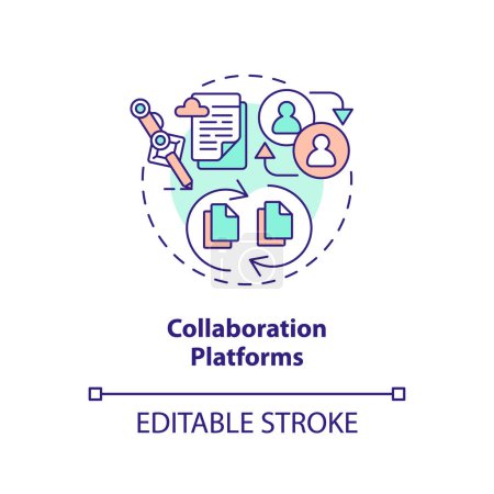 Illustration for 2D editable collaboration platforms thin line icon concept, isolated vector, multicolor illustration representing knowledge management. - Royalty Free Image