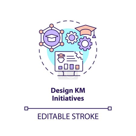 Illustration for 2D editable design KM initiatives line icon concept, isolated vector, multicolor illustration representing knowledge management. - Royalty Free Image