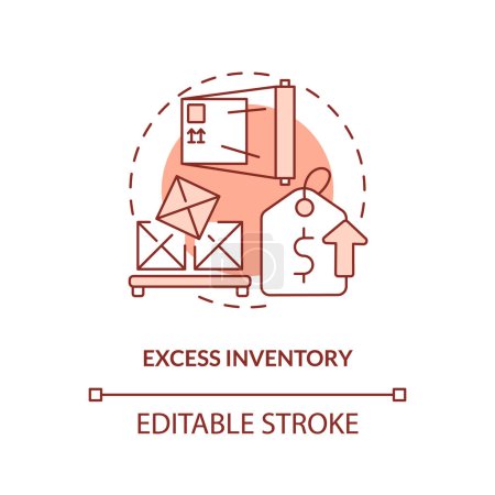 Illustration for 2D editable excess inventory red thin line icon concept, isolated vector, illustration representing overproduction. - Royalty Free Image