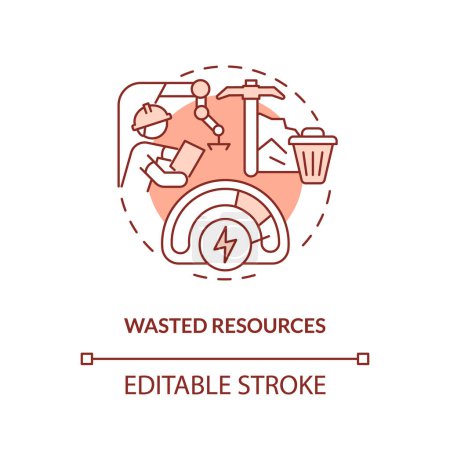 Ilustración de 2D editable desperdicio recursos rojo delgada línea icono concepto, vector aislado, ilustración que representa la sobreproducción. - Imagen libre de derechos