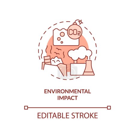 Ilustración de Impacto ambiental editable 2D concepto de icono de línea delgada roja, vector aislado, ilustración que representa la sobreproducción. - Imagen libre de derechos
