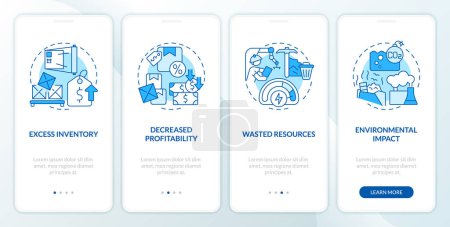 Illustration for 2D blue linear icons representing overproduction mobile app screen set. 4 steps graphic instructions, UI, UX, GUI template. - Royalty Free Image