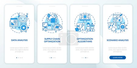 Illustration for 2D blue linear icons representing overproduction mobile app screen set. 4 steps graphic instructions, UI, UX, GUI template. - Royalty Free Image