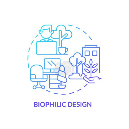 Ilustración de Icono de diseño biofílico de gradiente azul, vector aislado, ilustración de línea delgada de oficina sostenible. - Imagen libre de derechos
