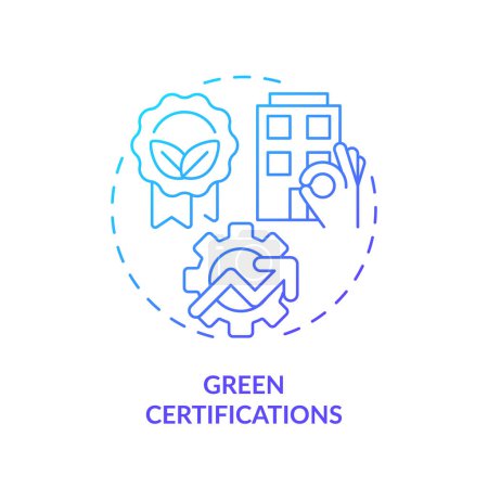 Ilustración de Gradiente azul certificaciones verdes icono concepto, vector aislado, oficina sostenible ilustración de línea delgada. - Imagen libre de derechos