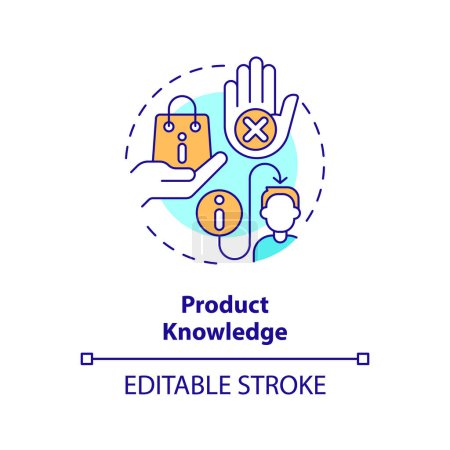 Illustration for Product knowledge multi color concept icon. Accurate information. Customer service. Sales rep. Retail salesperson. Round shape line illustration. Abstract idea. Graphic design. Easy to use - Royalty Free Image