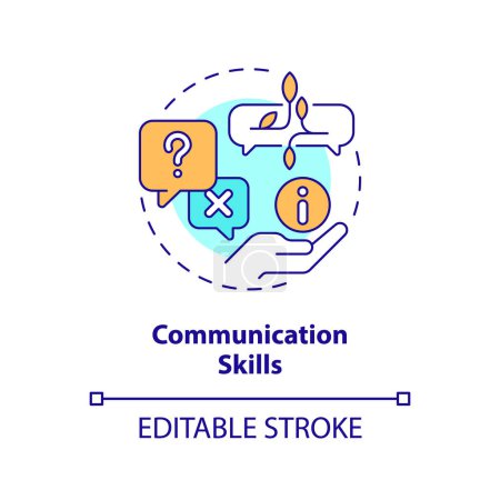 Illustration for Communication skills multi color concept icon. Effective meeting. Product information. Sales presentation. Client service. Round shape line illustration. Abstract idea. Graphic design. Easy to use - Royalty Free Image