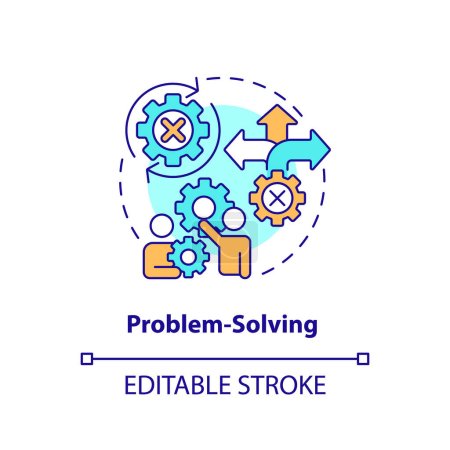 Illustration for Problem solving multi color concept icon. Critical thinking. Creative solution. Information processing. Consultative selling. Round shape line illustration. Abstract idea. Graphic design. Easy to use - Royalty Free Image