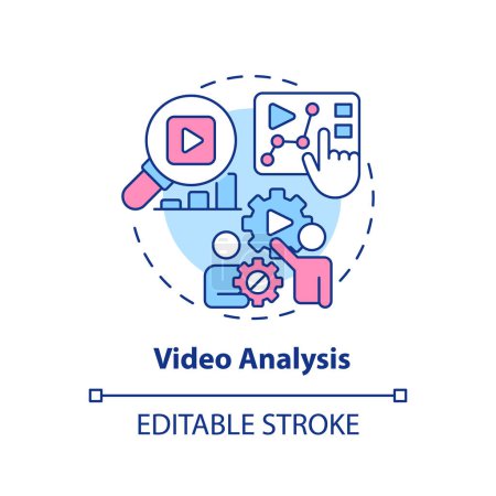 Illustration for Video analysis multi color concept icon. Learn from others. Business insight. Performance evaluation. Coaching session. Round shape line illustration. Abstract idea. Graphic design. Easy to use - Royalty Free Image