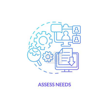 Blue gradient assess needs thin line icon concept, isolated vector, illustration representing knowledge management.