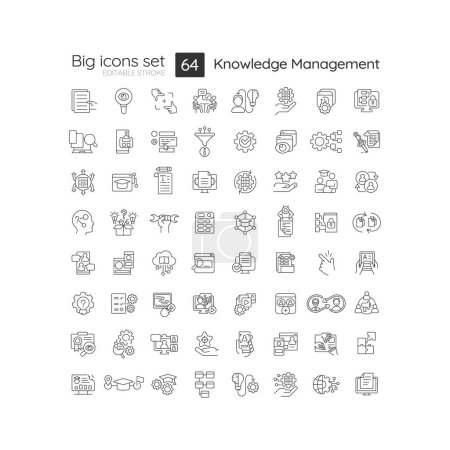 Illustration for 2D editable black thin line big icons set representing knowledge management, isolated vector, linear illustration. - Royalty Free Image
