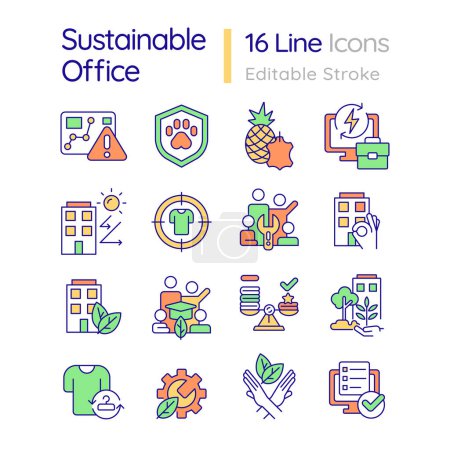 Téléchargez les illustrations : Ensemble d'icônes de ligne modifiables 2D représentant un bureau durable, vecteur isolé, illustration linéaire. - en licence libre de droit