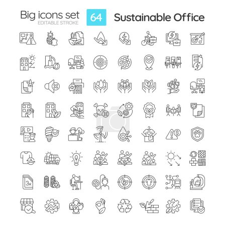 Ilustración de Conjunto de iconos de línea grande negro editable 2D que representa oficina sostenible, vector aislado, ilustración lineal. - Imagen libre de derechos