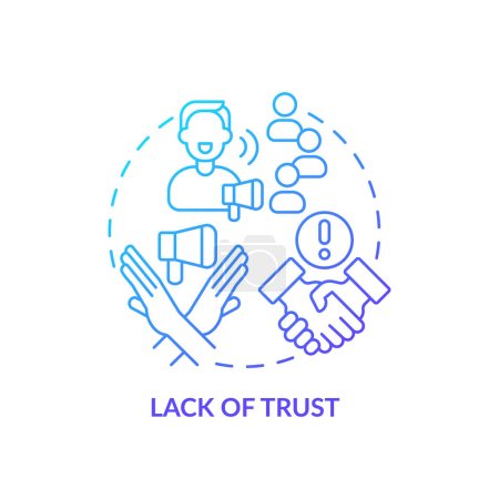 Lack of trust blue gradient concept icon. Customer confidence. Company reputation. Closing deal. Sales objection. Round shape line illustration. Abstract idea. Graphic design. Easy to use