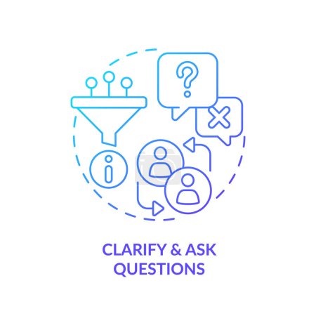 Illustration for Clarify and ask questions blue gradient concept icon. Open ended. Gather information. More details. Understand customer. Round shape line illustration. Abstract idea. Graphic design. Easy to use - Royalty Free Image