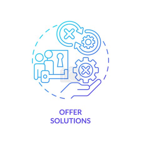 Offer solutions blue gradient concept icon. Problem solving. Client service. Key to success. Build trust. Sales closing. Round shape line illustration. Abstract idea. Graphic design. Easy to use