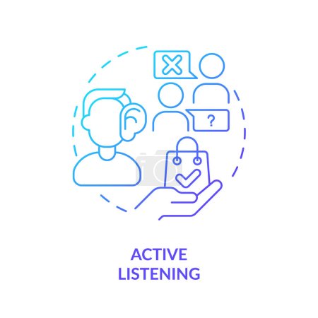 Illustration for Active listening blue gradient concept icon. Good listener. Pay attention. Selling skill. Sales professional. Deal closing. Round shape line illustration. Abstract idea. Graphic design. Easy to use - Royalty Free Image
