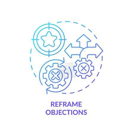 Illustration for Reframe objections blue gradient concept icon. Product benefits. Provide information. Sales technique. Selling strategy. Round shape line illustration. Abstract idea. Graphic design. Easy to use - Royalty Free Image