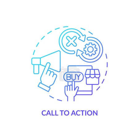 Illustration for Call to action blue gradient concept icon. Potential customer. Buying decision. Business proposal. Selling process. Round shape line illustration. Abstract idea. Graphic design. Easy to use - Royalty Free Image