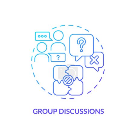 Illustration for Group discussions blue gradient concept icon. Share experience. Exchange ideas. Knowledge sharing. Collaboration learning. Round shape line illustration. Abstract idea. Graphic design. Easy to use - Royalty Free Image