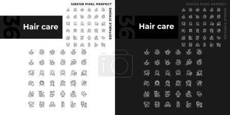 Illustration for Pixel perfect dark and light icons collection representing haircare, editable thin line illustration. - Royalty Free Image