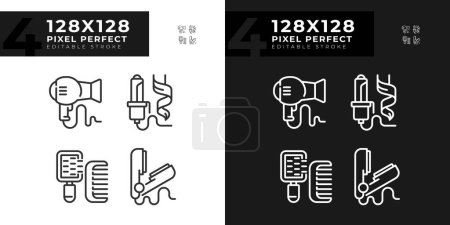 Illustration for Pixel perfect dark and light thin linear icons pack representing haircare, editable illustration. - Royalty Free Image