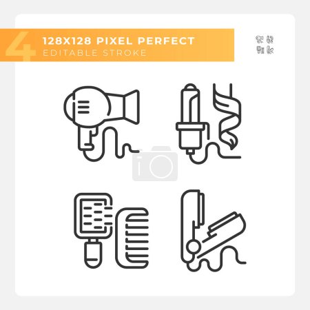Illustration for Pixel perfect black thin linear icons pack representing haircare, customizable illustration. - Royalty Free Image