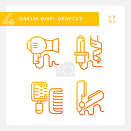 Illustration for Pixel perfect gradient thin linear icons pack representing haircare, orange illustration. - Royalty Free Image
