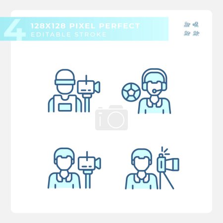 Illustration for Pixel perfect set of blue icons representing journalism, editable thin line illustration. - Royalty Free Image