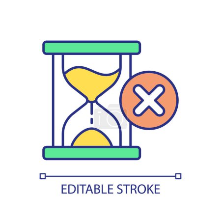 Illustration for Time running out RGB color icon. Decision making. Time sensitive. Sand clock. Cross sign. Take break. Workplace anxiety. Isolated vector illustration. Simple filled line drawing. Editable stroke - Royalty Free Image