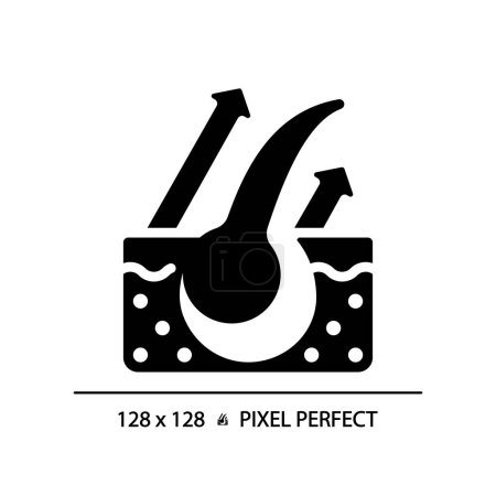 Icono de estilo de glifo de daño de bulbo de pelo perfecto de píxel 2D, vector aislado, ilustración de silueta negra simple cuidado del cabello.