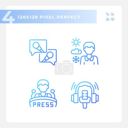 Illustration for 2D pixel perfect gradient icons set representing journalism, thin linear blue illustration. - Royalty Free Image
