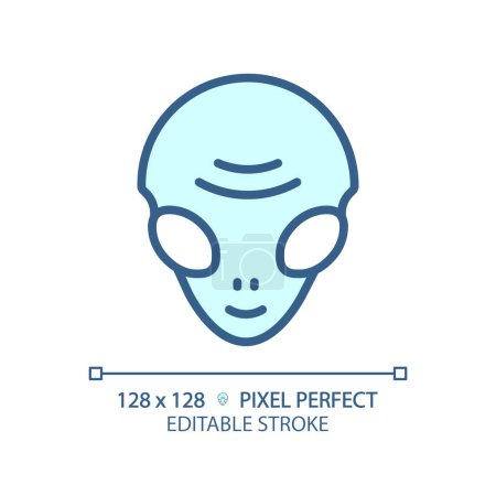Ilustración de Alien cara píxel icono azul claro perfecto. Vida extraterrestre. Avistamiento OVNI. Actividad paranormal. Signo de color RGB. Diseño simple. Símbolo web. Línea de contorno. Ilustración plana Objeto aislado - Imagen libre de derechos