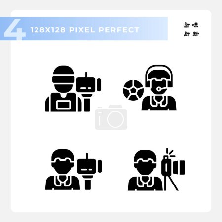 Illustration for Pixel perfect set of glyph style icons representing journalism, black silhouette illustration - Royalty Free Image