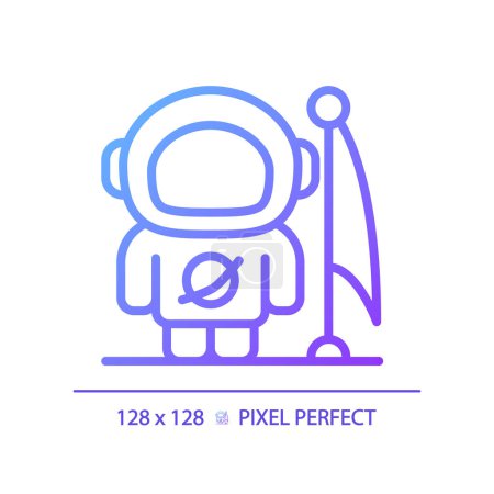 Illustration for Man on moon pixel perfect gradient linear vector icon. Lunar landing. Astronaut suit. Space achievement. First step. Thin line color symbol. Modern style pictogram. Vector isolated outline drawing - Royalty Free Image