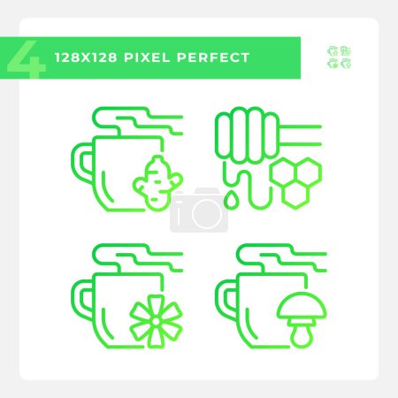 Téléchargez les illustrations : Pixel 2D parfaite collection simple d'icônes de dégradé représentant sans allergène, illustration de ligne mince verte. - en licence libre de droit