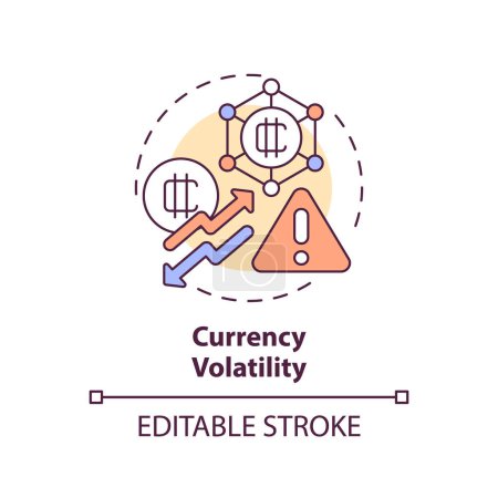 Téléchargez les illustrations : Concept d'icône de ligne mince de volatilité monétaire modifiable 2D, vecteur isolé, illustration multicolore représentant la monnaie numérique. - en licence libre de droit