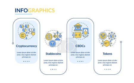 Illustration for 2D digital currency vector infographics template, data visualization with 4 steps, process timeline chart. - Royalty Free Image