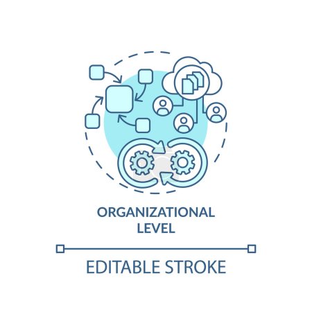 2D editierbares blaues Symbol Organisationsebene Konzept, isolierter monochromatischer Vektor, Gesundheit Interoperabilität Ressourcen dünne Linie Illustration.