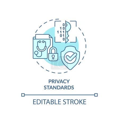Concepto de normas de privacidad de iconos azules editables en 2D, vector monocromático aislado, recursos de interoperabilidad sanitaria ilustración en línea delgada.
