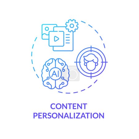 Gradient content personalization icon concept, isolated vector, AI for SEO thin line illustration.