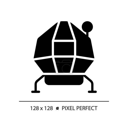 Ilustración de Módulo lunar pixel perfecto icono de glifo negro. Aterrizador lunar. Vuelo espacial. Nave espacial Apolo. Ingeniería aeronáutica. Símbolo de silueta en el espacio en blanco. Pictograma sólido. Ilustración aislada vectorial - Imagen libre de derechos